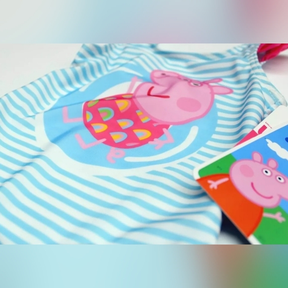 Girl's Toddlers 18M Peppa Pig One Piece Blue/White Striped Swimsuit with UPF 50+ - Picture 4 of 5